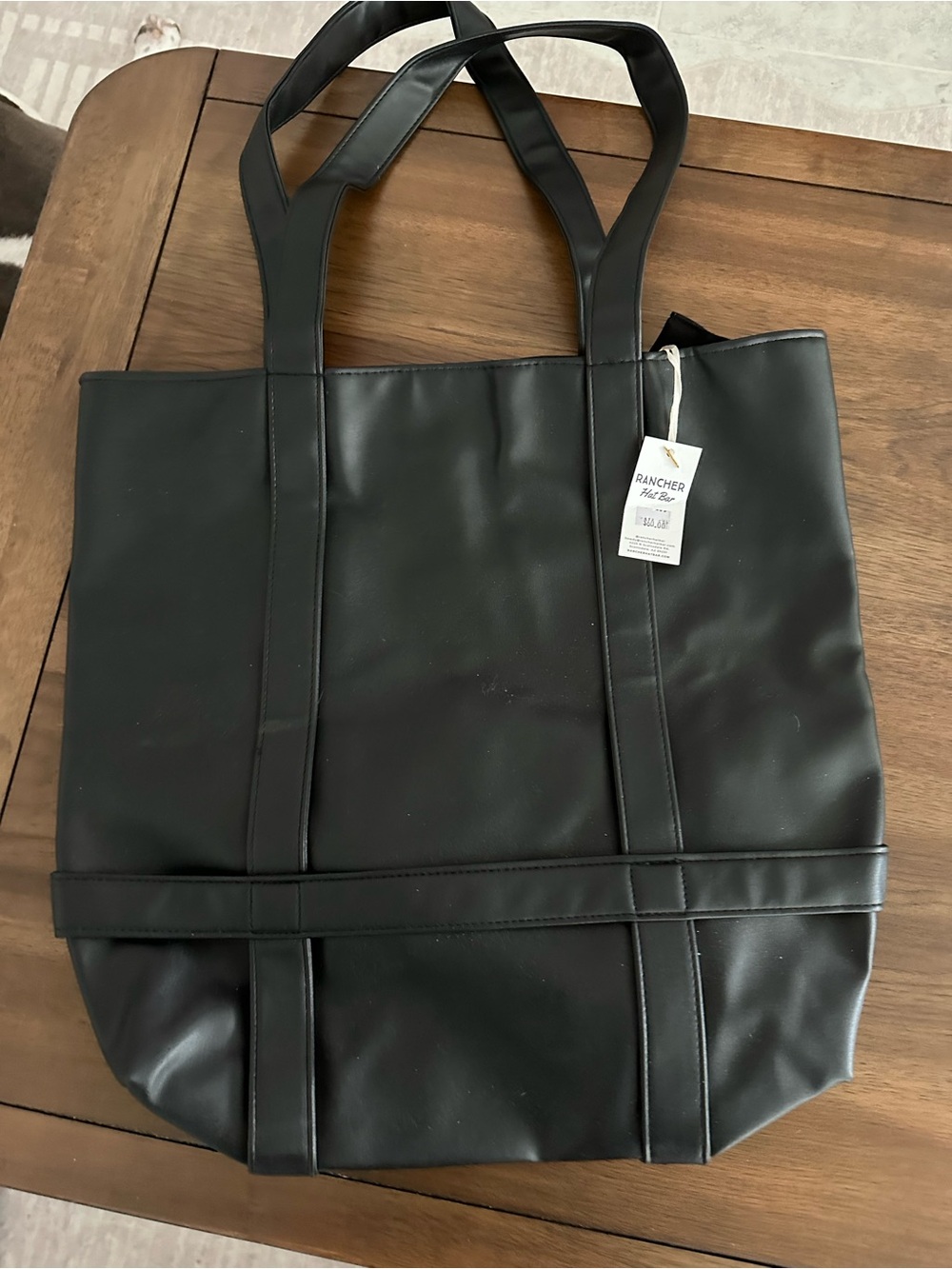 Black Leather Hat Tote Bag